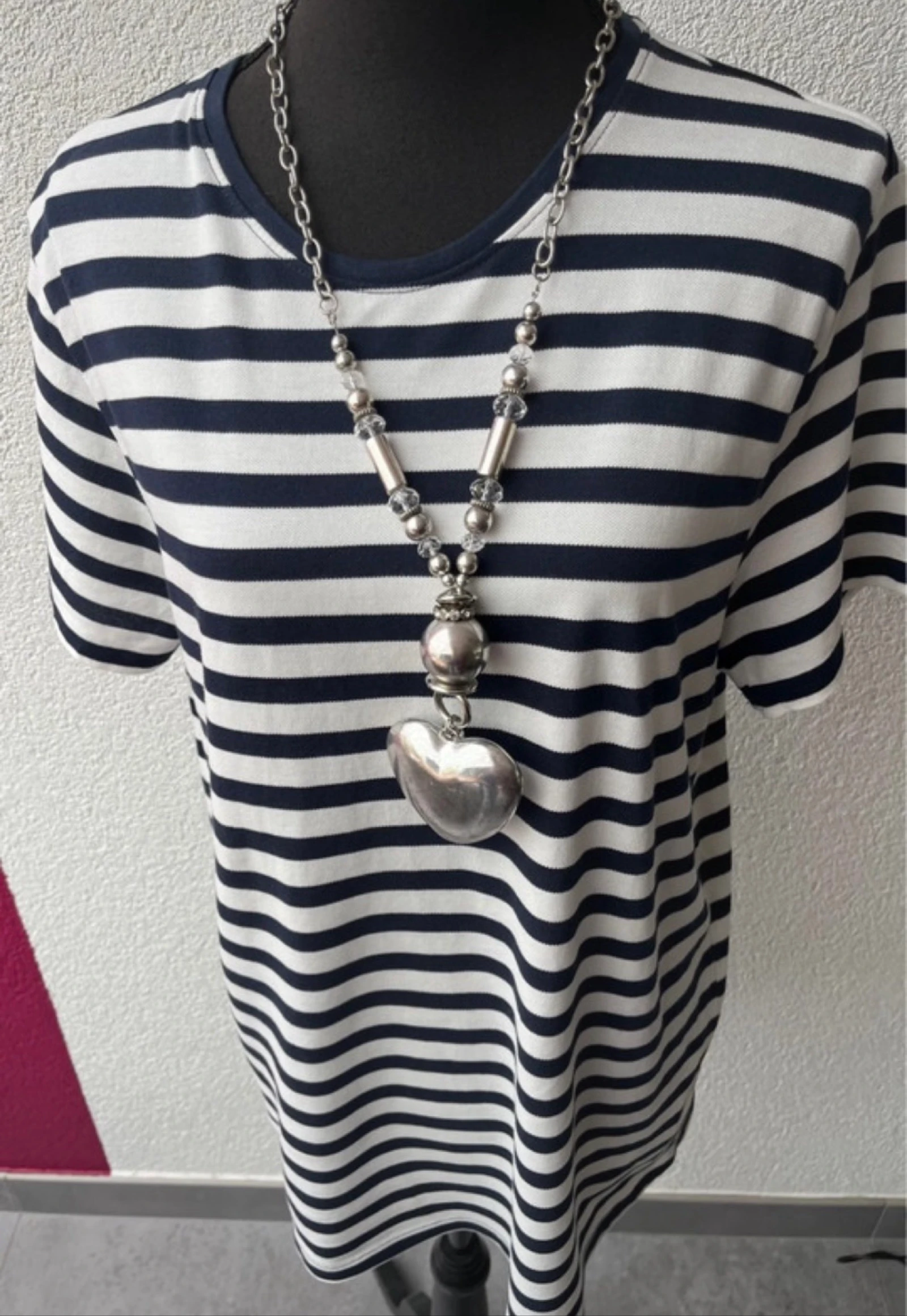 🌺 𝒎𝒛 |Livergy chemise rayée longue | bleu marine blanc | taille L 42/44 NL | 100% coton | basique décontractée – photo 2